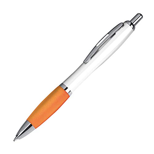 10 Kugelschreiber aus Kunststoff / Farbe: weiß-orange von ohne Markenname