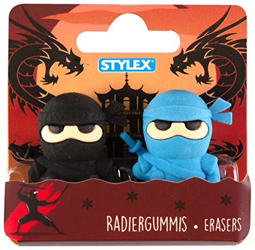 2 Radiergummis "Ninja" / Radierer / Farbe: je 1x blau + schwarz von ohne Markenname