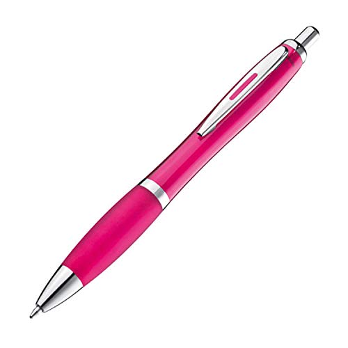 25x Kugelschreiber / transparent mit Metallclip / Farbe: transparent pink von ohne Markenname