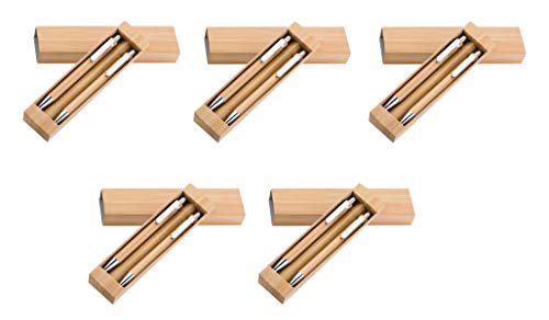 5x Bambus-Schreibset / bestehend aus Kugelschreiber und Druckbleistift von ohne Markenname
