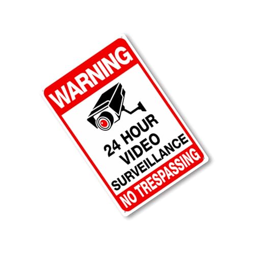 ohodhmnu 24-Stunden-Videoschild aus Weißblech, Warnschild mit Montagelöchern und abgerundeten Ecken, Haltbarkeit von ohodhmnu