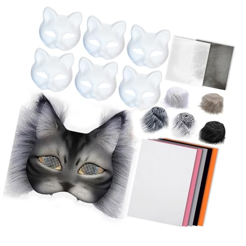 ohodhmnu Unbemaltes Katzengesicht-Set mit Fellstoffbesatz und Klebestoff, für Halloween-Party von ohodhmnu