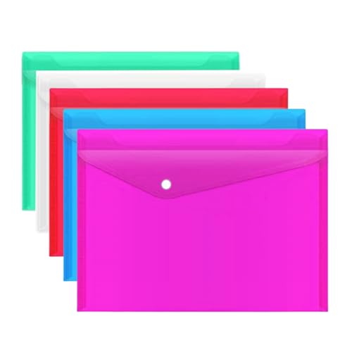 A4 Kunststoffhüllen für Dokumente, 5 Stück, mit Druckknopf, verschiedene Farben von ojussa