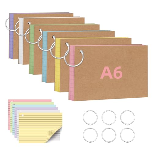 Karteikarten, A6, bunte doppelseitige Karteikarten, Karteikarten mit Metallbinderring für Schule, Büro, Zuhause, 360 Stück Karteikarten, A6, bunte doppelseitige Karteikarten, Karteikarten mit Metallbinderring für Schule, Büro, Zuhause, 360 Stück von ojussa
