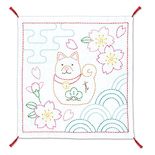 オリムパス製絲(Olympus Thread) Sashiko Stickpackung Hana Fukin Hund und Kirschblüte Stoff bedruckt von olympus