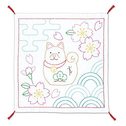 オリムパス製絲(Olympus Thread) Sashiko Stickpackung Hana Fukin Hund und Kirschblüte Stoff bedruckt von オリムパス製絲(Olympus Thread)