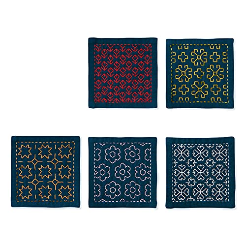 Olympus Thread Hitomezashi Sashiko Stickpackung Untersetzer I Marineblau, 5Stk mit dünnem Sashiko Garn Stoff bedruckt Olympus Thread Hitomezashi Sashiko Stickpackung Untersetzer I Marineblau, 5Stk mit dünnem Sashiko Garn Stoff bedruckt von Olympus Thread