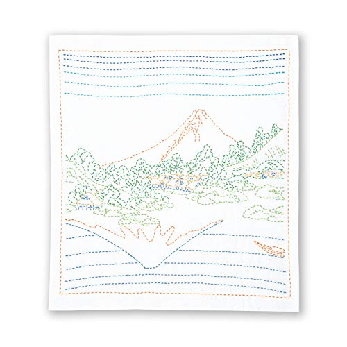 Olympus Thread Sashiko Stickpackung Hana Fukin Hokusai Katsushika Serie Der Berg Fuji spiegelt sich im Kawaguchi-See in der Provinz Kau Stoff bedruckt von olympus