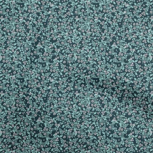 oneOone Baumwoll Flex Stoff, Blaugrün, Floral, Ditsy Silhouette, Diy Kleidung, Quiltstoff, Bedruckter Stoff, Meterware, 40 Zoll Breit von oneOone