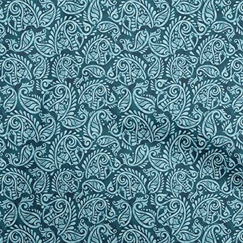 oneOone Baumwoll Flex Stoff, Dunkelblaugrün, Asiatischer Batik Paisley Stoff, Diy Kleidung, Quiltstoff, Bedruckter Stoff, Meterware, 40 Zoll Breit von oneOone
