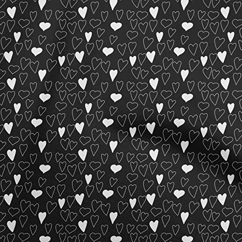 oneOone Polyester Spandex Stoff In Schwarz, Valentinsherz, Steppzubehör, Bedruckter Nähstoff, Meterware, 5,1 Cm Breit von oneOone