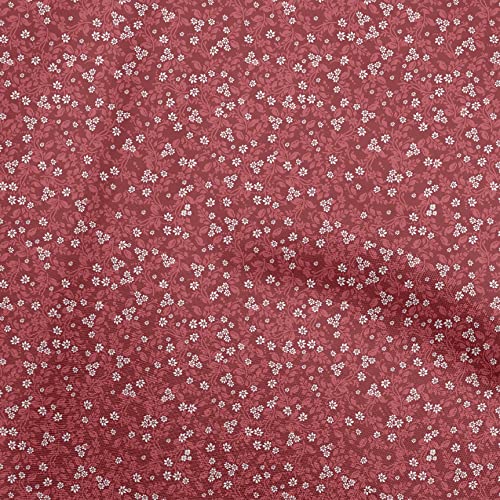 oneOone Roter Baumwoll Flex Stoff Mit Blumen Ditsy Silhouette, Diy Kleidung, Quiltstoff, Bedruckter Stoff, Meterware, 40 Zoll Breit von oneOone