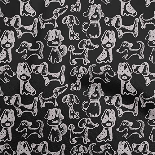 oneOone Schwarzer Polyester Spandex Stoff Mit Blumenmuster Und Welpen, Diy Kleidung, Quiltstoff, Bedruckter Stoff Von Yard Two Zoll Breit von oneOone