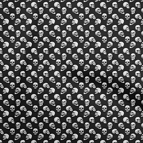 oneOone Schwarzer Polyester Spandex Stoff Mit Totenköpfen, Diy Kleidung, Quiltstoff, Bedruckter Stoff, Meterware, Zwei Zoll Breit von oneOone