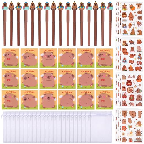 oneant Capybara-Schreibwaren, Partygeschenke, 52 Stück, inklusive 16 schwarzen Tintenstiften, 16 Haftnotizen, 4 Packungen Aufkleber, 16 Organza-Beutel für Capybara-Geburtstagsdekorationen oneant Capybara-Schreibwaren, Partygeschenke, 52 Stück, inklusive 16 schwarzen Tintenstiften, 16 Haftnotizen, 4 Packungen Aufkleber, 16 Organza-Beutel für Capybara-Geburtstagsdekorationen von oneant