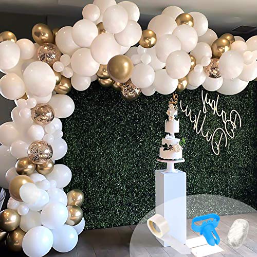 Ballon Girlande Set Weißes Gold 124 Stück Luftballon Girlande Gold Konfetti Ballonbogen Kit für Mädchen Frau Jahrestag Wiedervereinigung Partyzubehör von onehous