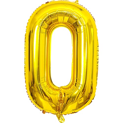 onehous Folienballon Zahl 0, Luftballon Geburtstag Gold, 100 cm Riesen Zahlenballon 0, Geburtstagsdeko Jungen Mädchen, Ballon Zahl 0 Deko zum Geburtstag, Fliegt mit Helium von onehous