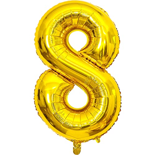 onehous Folienballon Zahl 8, Luftballon Geburtstag Gold, 100 cm Riesen Zahlenballon 8, Geburtstagsdeko Jungen Mädchen, Ballon Zahl 8 Deko zum Geburtstag, Fliegt mit Helium von onehous