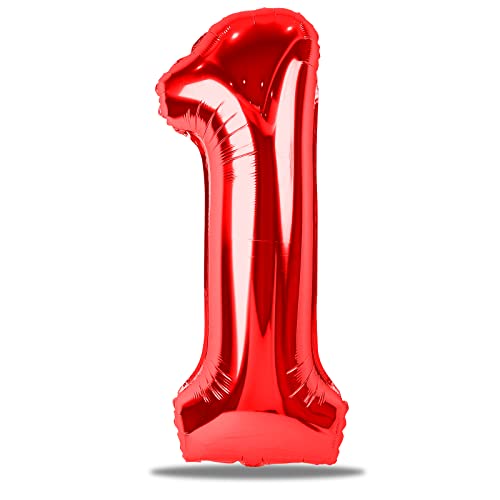 Folienballon Zahl 1 Rot, 100 cm Riesen Zahlenballon 1, Mädchen Luftballon 1. Geburtstag, Jubiläum 1 Jahre Deko, Ballon Zahl 1 Deko zum Geburtstag, Fliegt mit Helium von onehous