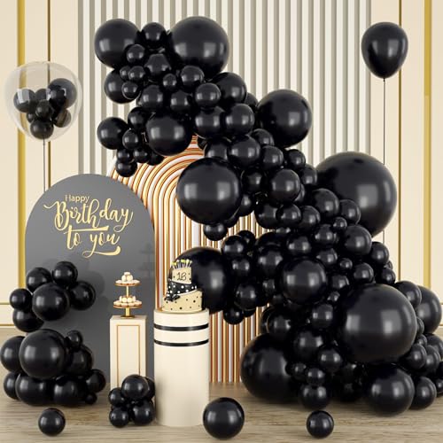 Schwarze Luftballons, schwarzer Ballonbogen, 120 Stück, schwarze Ballonbogen-Girlanden-Set, 12,7 cm, 25,5 cm, 30,5 cm, 45,7 cm, schwarze Ballon-Party-Luftballons, Dekorationen für schwarzes Thema, von onehous