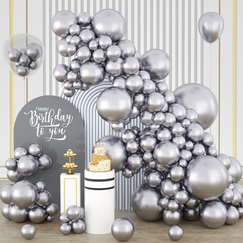 Silberne Luftballons, silberner Ballonbogen, 120 Stück, metallische silberne Ballonbogen-Girlanden-Set, 12,7 cm, 25,4 cm, 30,5 cm, 45,7 cm, silberfarbene Ballon-Party-Luftballons, Dekorationen für von onehous