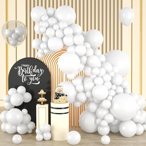 Weiße Luftballons, weißer Ballonbogen, 120 Stück, weiße Ballonbogen-Girlanden-Set, 12,7 cm, 25,4 cm, 30,5 cm, 45,7 cm, weiße Ballon-Party-Luftballons, Dekorationen für Babyparty, weißes Thema, von onehous
