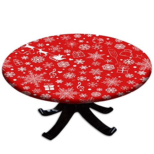 Weihnachtliche Tischdecke mit elastischen Kanten, Weihnachts-Schneeflocken-Tischdecke, für drinnen und draußen, Picknick, Terrasse, Lodge-Party-Dekoration, Geschenk, passend für Tische bis zu 71,1 cm von oobon