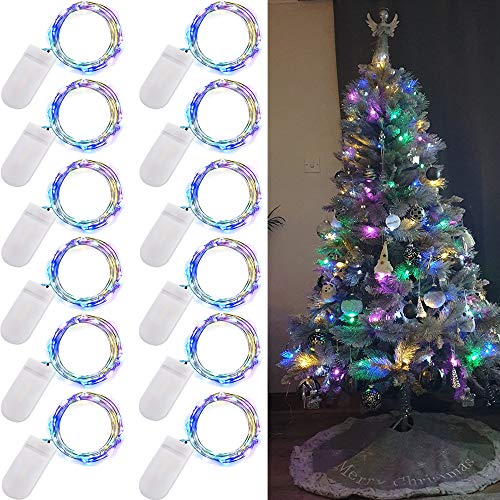 Ooklee® Lichterkette, batteriebetrieben, 2 m, 20 LEDs, Kupferdraht-Lichterkette, Regenbogen-Funkeln, Sternenbeleuchtung für Tisch, Party, Hochzeit, Innenglas, Garten, Weihnachtsdekoration, mehrfarbig, von ooklee