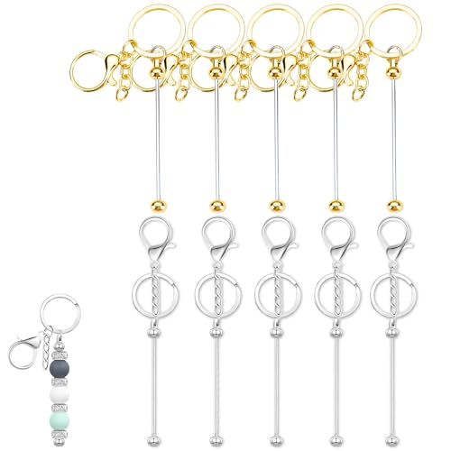 10 Stück Schlüsselanhänger Selber Machen, Schlüsselringe, Anhänger Selber Machen, Schlüsselanhänger Basteln Perlen für Schmuckherstellung Keychain(Gold5 + Silber5) Schlüsselring von oooaooo