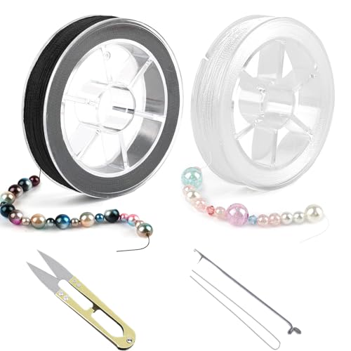 2 Stück Elastisches Band für Armbänder, Bänder für Armbänder, Schmuckfaden mit Schere Häkelnadel zum Schmuckherstellen DIY Basteln und Handwerken von oooaooo