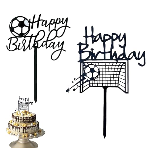 2 Stück tortendeko fussball, fußball tortendeko mit "Happy Birthday" für Fußball-Geburtstagsfeiern Torte Dekoration für Männer Junge Fußball Sport Thema Geburtstag Party ﻿ von oooaooo