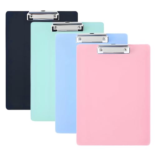 4 Stück Klemmbrett A4 Set, Clipboard A4 Standard Letter Size mit Fest Klemme, Schreibbrett Klemmbrett Schwarz Pink Grün Blau Gute für Studenten Büro Geeignet für die Dokumentation von oooaooo