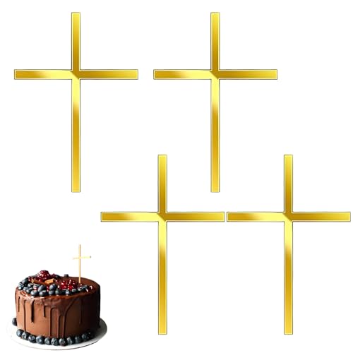 4 Stück Kreuz Tortendeko Taufe, Firmung Deko Taufe Kuchen Deko Tortendeko Firmung Kuchen Tortenaufleger Goldene Kreuze Dekoration Kommunion Kreuz Gold Für Kommunion Geburtstag Babyparty Hochzeit von oooaooo