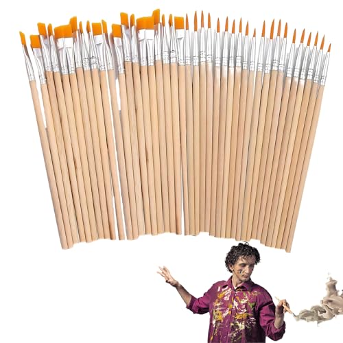 60 Stück Borstenpinsel Set, Pinsel Kinder Pinselset Schule Künstler Fein Pinsel Schule Haarpinsel Set Malzubehör Schulsachen Flachpinsel Rundpinsel Für Künstler Kinder Malerei von oooaooo