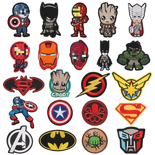 22 Stück Patches zum Aufbügeln,Bügel Patches,Flicken zum Aufbügeln Kinder,Aufnäher Patche Erwachsene,Bügelaufkleber Kleidung,Bügelbilder für Textilien,Taschen Jeans T-Shirt Bügelflicken (Hero-22PCS) von oosheon