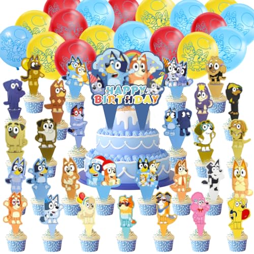 48 Stück Kindergeburtstag Deko,30 Tortendeko Kindergeburtstag mit 18 Luftballon,Muffin Deko Geburtstag,Cartoon Party Deko Geburtstag für Mädchen Junge von oosheon