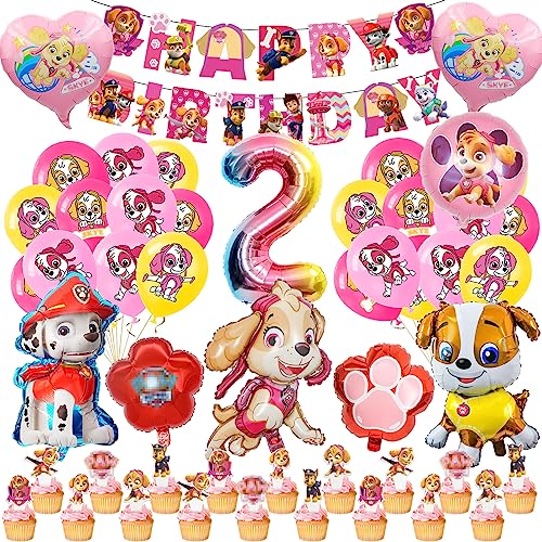 Dog Geburtstag Deko 2 Jahre,Rosa Luftballons Geburtstag für Mädchen,Rosa Ballon Deko 2,Heliumfolienballon 2 Jahre,Dog Cartoon Party Ballons,Happy Birthday Banner für Dekoration Kindergeburtstag Party von oosheon