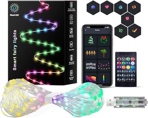 Smarte Lichterkette, 4,5 m, USB, DIY Twinkle Lichter mit Fernbedienung und App-gesteuert, Musik-Synchronisation, 12 Modi, mehrfarbig und warmweiß, für Schlafzimmer, Weihnachten, Partys, Hochzeit, von openRGB