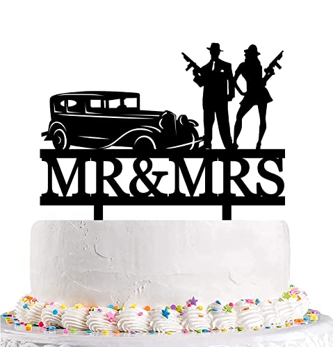 opunmpwu Vintage Gun Wedding Cake Topper - Bride and Groom Holding Machine Guns Stand by Classic Car - Mr & Mrs Cake Topper - Retro and Military Themed Topper For Wedding/Anniversary/Bridal Shower opunmpwu Vintage Gun Wedding Cake Topper - Bride and Groom Holding Machine Guns Stand by Classic Car - Mr & Mrs Cake Topper - Retro and Military Themed Topper For Wedding/Anniversary/Bridal Shower von opunmpwu