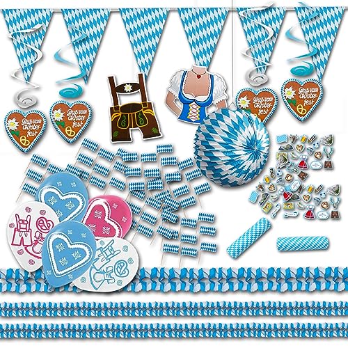 Deko Oktoberfest Party Basic Set - Oktoberfestdeko im Raute Design in blau weiß für die bayrische Wiesn Party oder das zünftige Oktoberfest von ordeno.eu Partyset