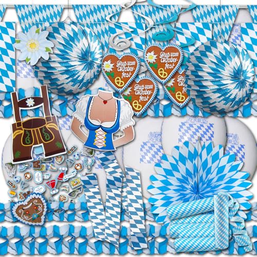 ordeno.eu Partyset Oktoberfest Deko Set groß - Bayrische Wiesn Dekoration zum Oktoberfest im Bayerische Flagge Design von ordeno.eu Partyset