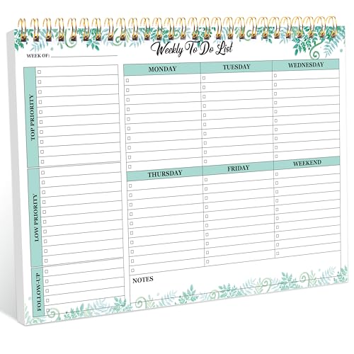 Wochenplaner-Notizblock - undatierter Spiralwochenkalender & To-Do-Liste | Dickes Papier, 52 Seiten - Organisieren Sie Aufgaben für Studenten, Büro, Hausmacher, AestheticDesign von oriental beauty pearl