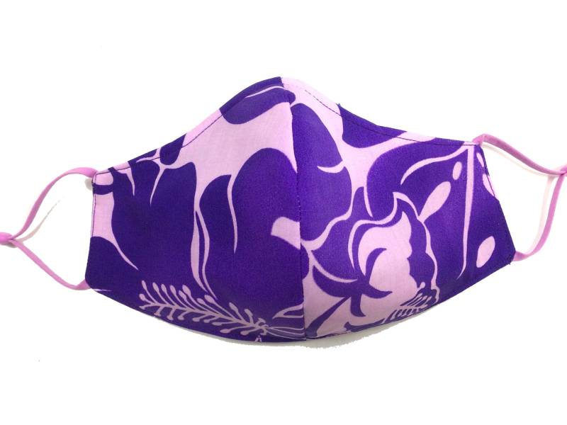 Verstellbar Lovely Lavender Hawaiian Print Gesichtsmaske | Dreifach Gefüttert One Size Fits All von originalsbyhitomi