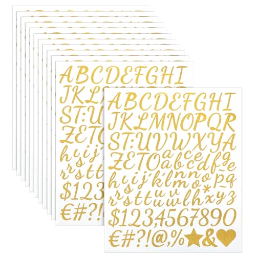 Oruola 12 Blätter Buchstaben Aufkleber Gold,Buchstaben Sticker Gold, 1152 Stück Klebebuchstaben Wetterfest für DIY Scrapbooking Hochzeit Geburtstag Briefkasten Adresszeichen,Selbstklebende Aufkleber von oruola