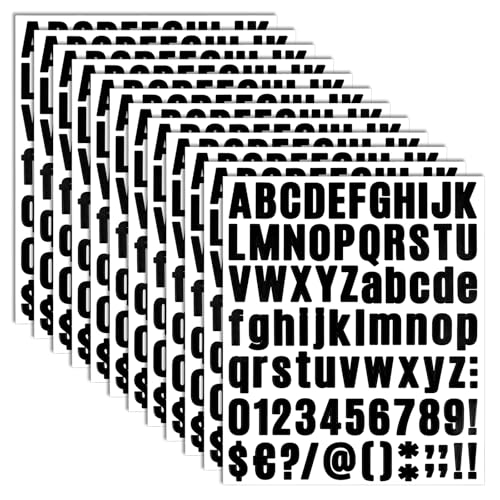 Oruola 12 Blatt Buchstaben Sticker,Klebebuchstaben Klein,Klebebuchstaben,Selbstklebende Buchstaben Zahlen Sticker,Wetterfest Vinyl Aufkleber,Briefkasten Nummern Aufkleber,Schwarz von oruola
