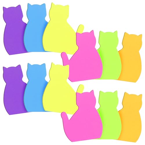 Oruola 12 Pads Katze Haftnotizen Lustig,Katze Sticky Notes,Geschenke für Frauen Katze,Bunte Haftnotizen 30 Blatt/Pad,Büro ästhetische Tier Haftnotizen Geschenke für Katzenliebhaber 6 Farben von oruola