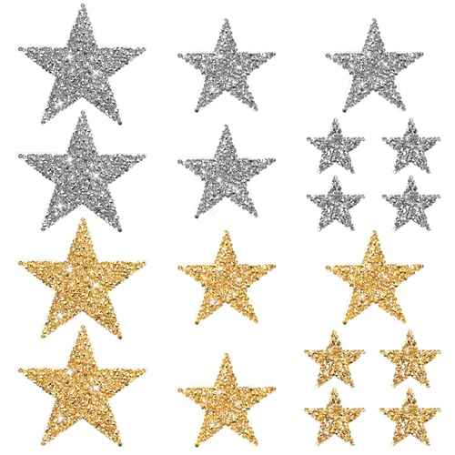 Oruola 18 Stück Sterne zum Aufbügeln Silber,Gold und Silber Bügelsterne,Glitzersterne zum Aufbügeln für Kleidung,DIY Rucksack,Hut,Jeans,Gold Strass Aufnäher Bügelbilder für Textilien Oruola 18 Stück Sterne zum Aufbügeln Silber,Gold und Silber Bügelsterne,Glitzersterne zum Aufbügeln für Kleidung,DIY Rucksack,Hut,Jeans,Gold Strass Aufnäher Bügelbilder für Textilien von oruola
