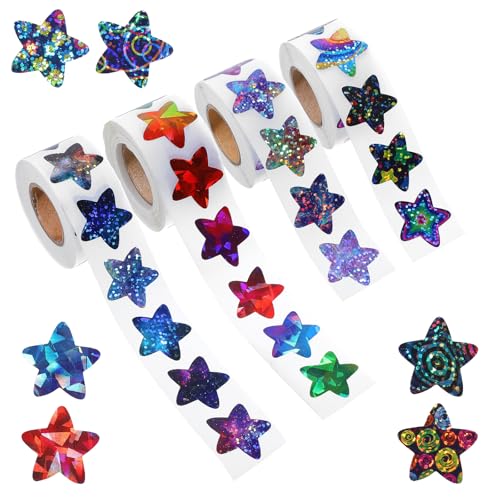 Oruola 2000 Stück Sticker Sterne,Glitzer Aufkleber Sterne,Star Stickers für Kinder Schule Schüler,Selbstklebende Belohnung Stern Aufkleber Rolle für DIY,Basteln,Dekoration,Scrapbooking von oruola