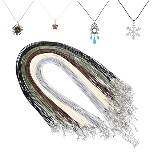 Oruola 60 Stück Lederband Kette mit Verschluss,Lederband für Ketten,Lederbänder mit Verschluss,Bunt Kettenband mit Karabinerverschluss für Halskette,Schmuckherstellung,Mehrfarbig von oruola
