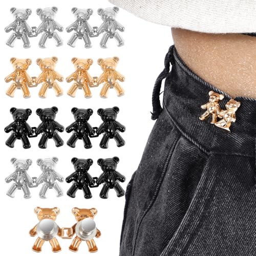 Oruola 9 Paar Hosenbund Enger Machen Clip,Niedlicher Metall Jeans Enger Machen für Jeans,Kleidung,Kleider,Röcke,Cute Bear Waist Button,Ohne Nähen Jeansknöpfe,Hosenverkleinerung von oruola